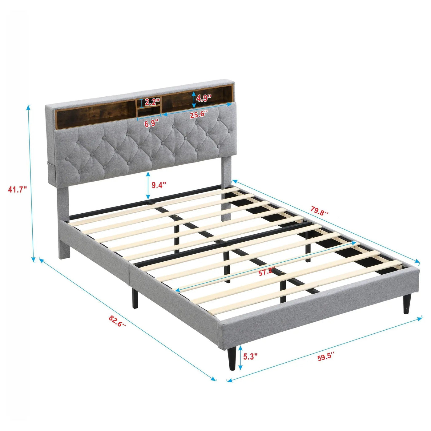 Modern Upholstered Platform Bed Frame With Button Tufted Headboard And USB Ports by HouseOfZazla