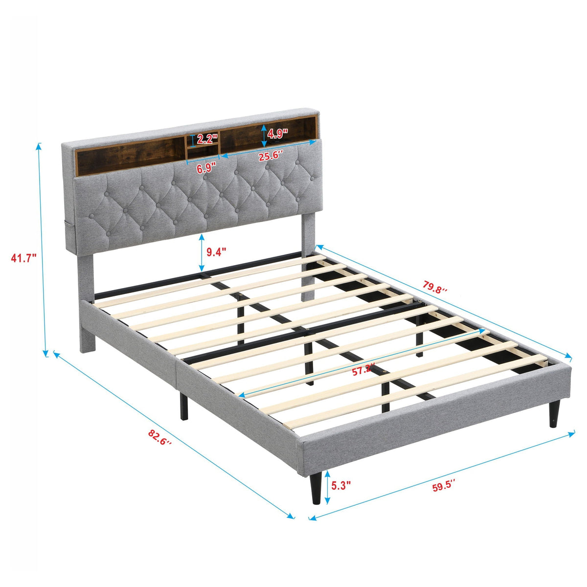 Modern Upholstered Platform Bed Frame with USB Ports - Gray or Dark Gray, photo 10 of 10