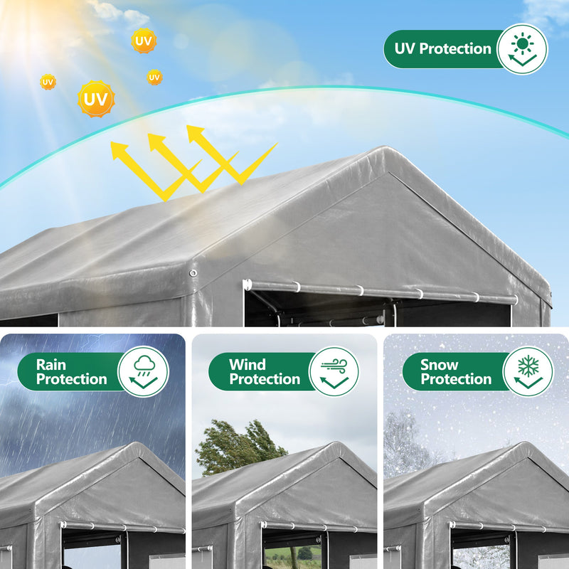 12x20 FT Heavy Duty Carport Canopy with Galvanized Steel Frame - White, photo 7 of 10