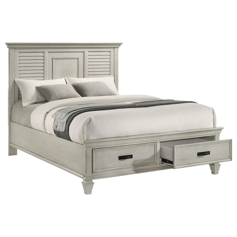 Franco Wood Queen Storage Panel Bed Distressed White by Unique Piece Furniture