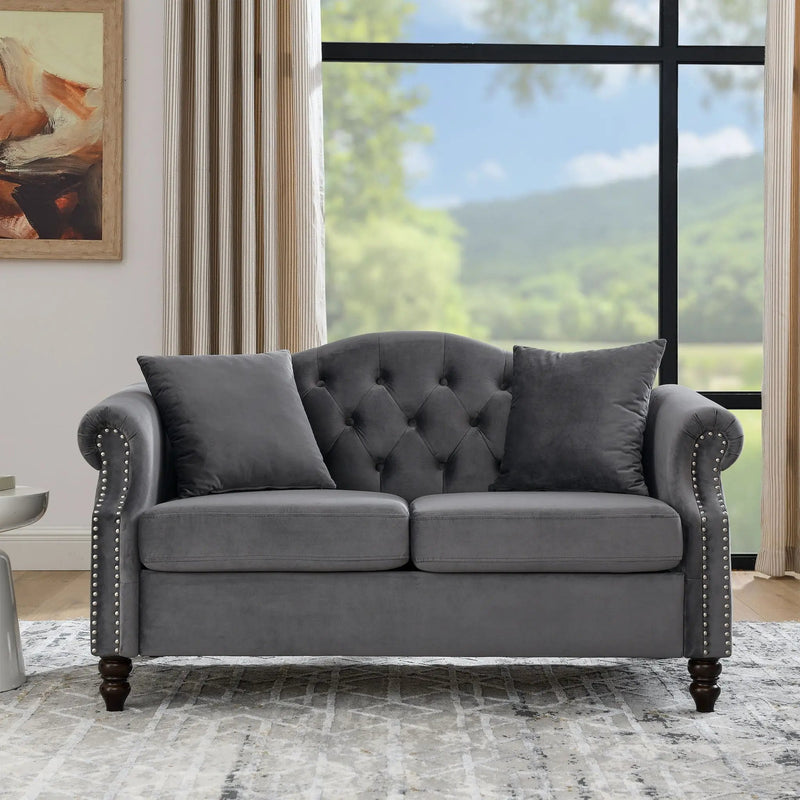 2 Seater Chesterfield Sofa With Rolled Arms And Nailhead Trim For Living Room by HouseOfZazla