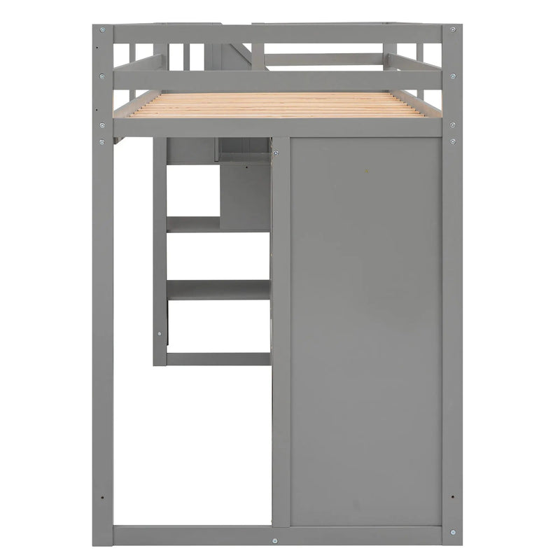 Loft Bed With 3 Shelves, 2 Wardrobes, 2 Drawers, Ladder Storage by HouseOfZazla