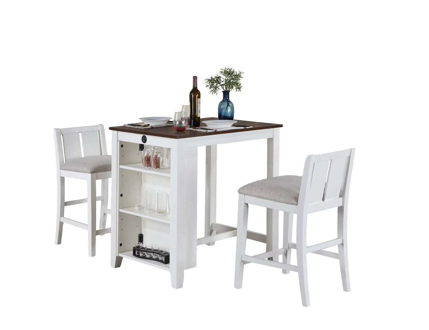 Graham - 3 Piece Small Space Counter Height Dining Table With Shelves And 2 Chairs (Set of 3) by HouseOfZazla