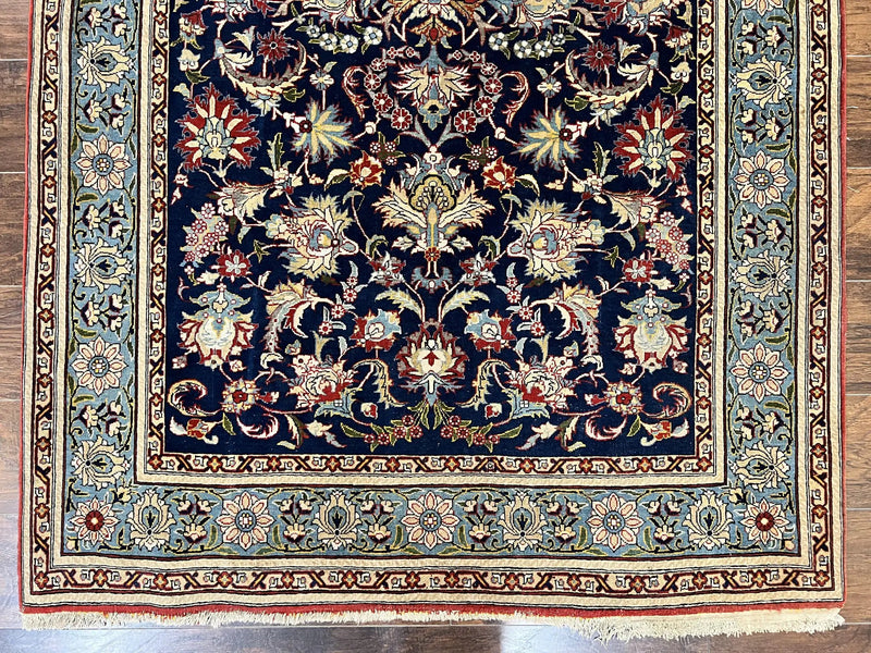 Blue Persian Qum Rug 5x7, Very Fine and Wonderful Authentic Persian Carpet, Wool Hand Knotted Vintage Semi Antique Oriental Rug, Floral, Ghom Qom Rug by Jewel Rugs
