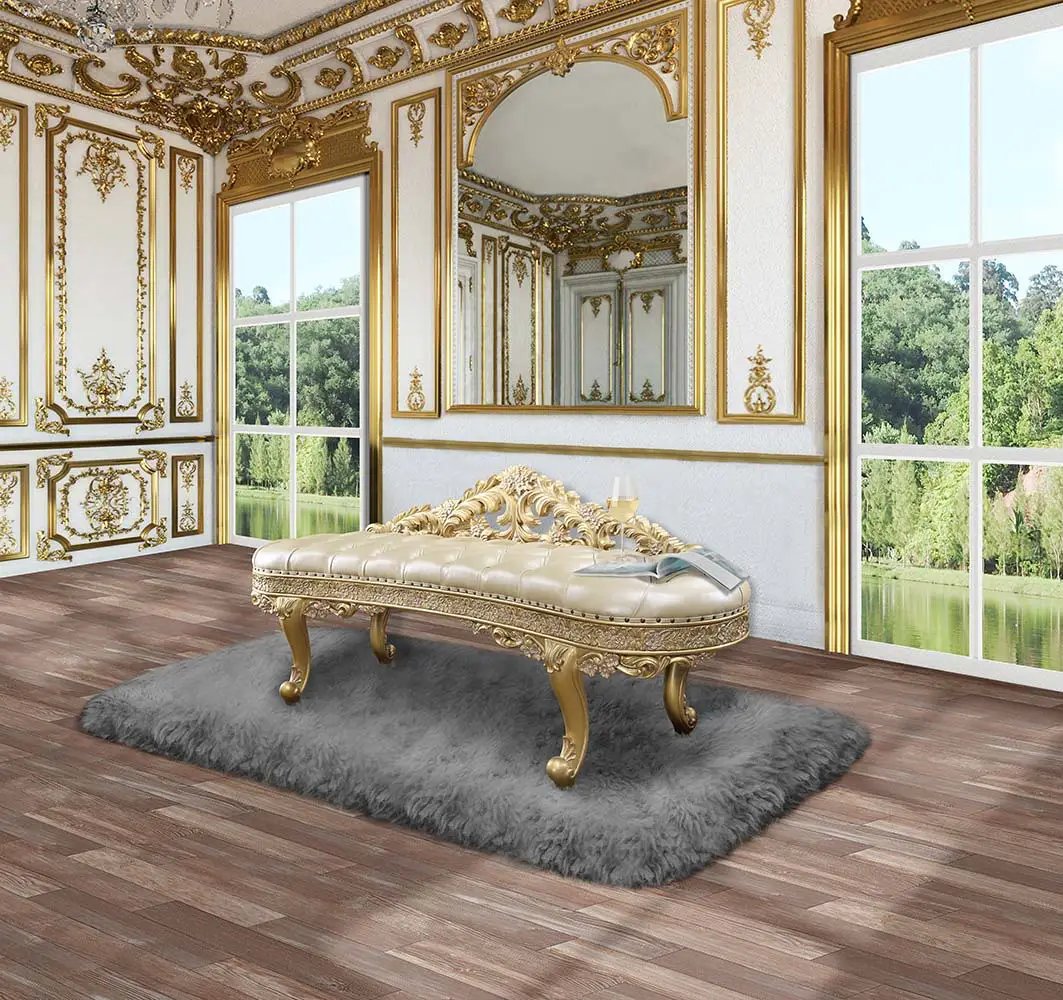 Cabriole - Bench - Light Gold Synthetic Leather & Gold by Unique Piece Furniture