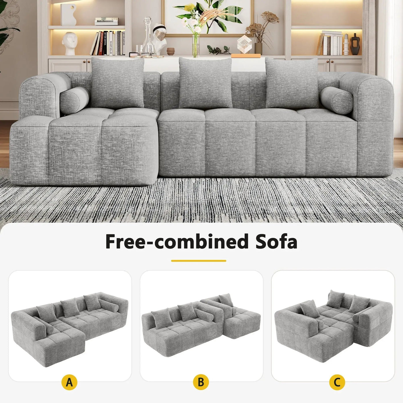 Sectional Free Combined Sofa With 2 Side Pockets by Unique Piece Furniture