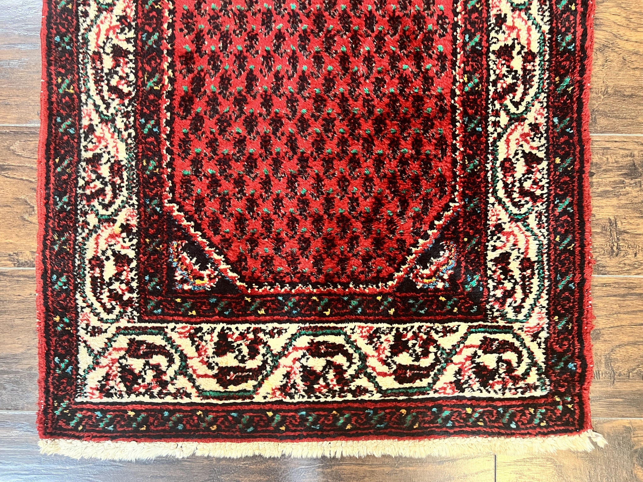 Persian Tribal Rug 2.6 x 5, Boteh Paisley Pattern, Red and Beige, Wool Hamadan Rug by Jewel Rugs