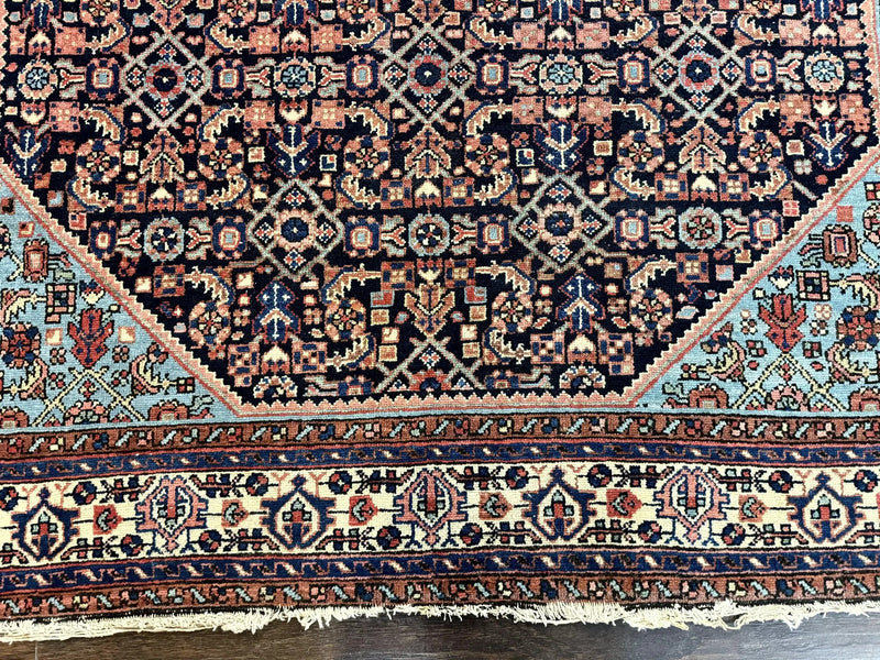 Antique Persian Rug 5 x 6.7, Navy Blue & Ivory, Handmade Persian Wool Carpet, Hamadan Angelas Rug by Jewel Rugs