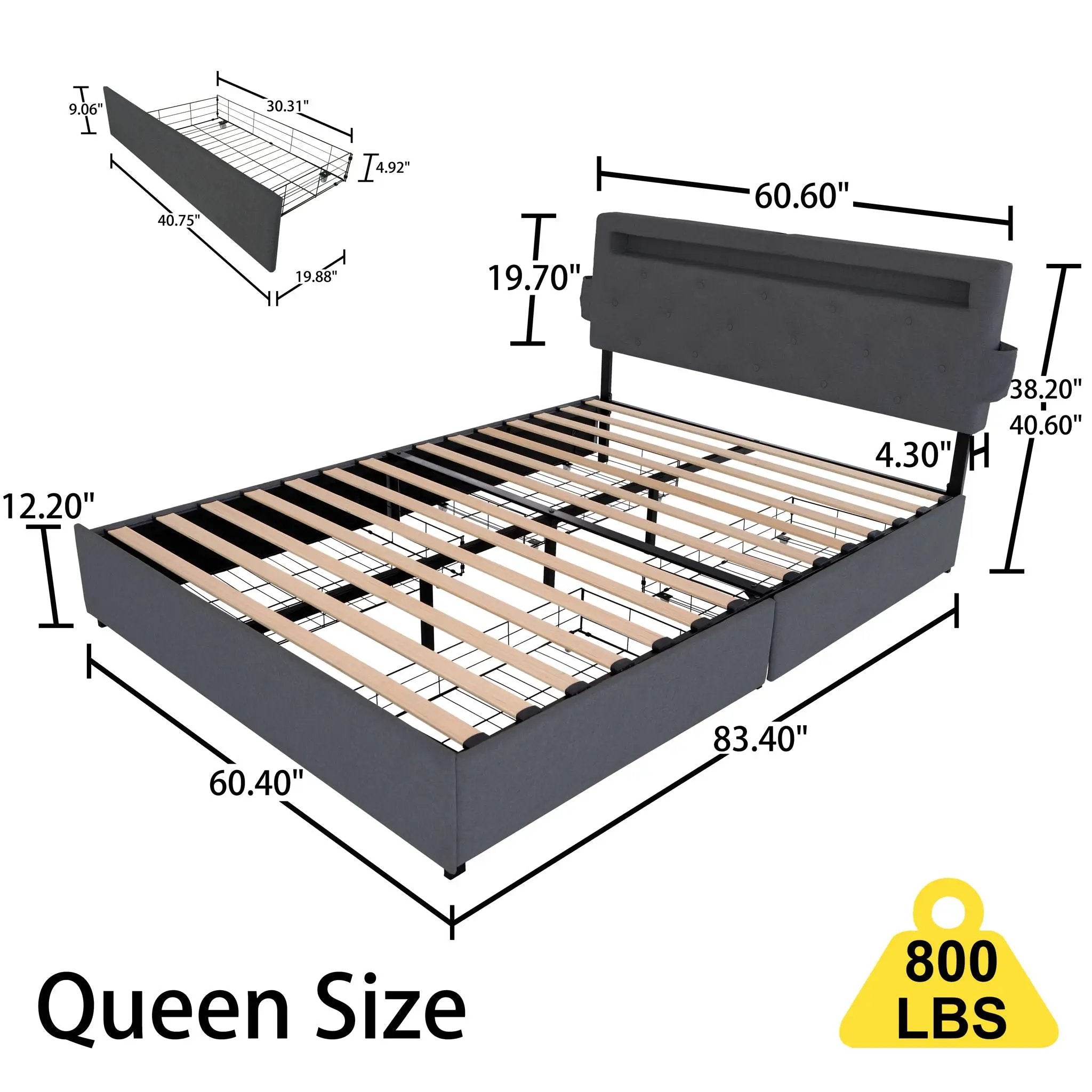 Bed With USB Charging Station, LED Lights, Headboard & Storage Drawers by HouseOfZazla