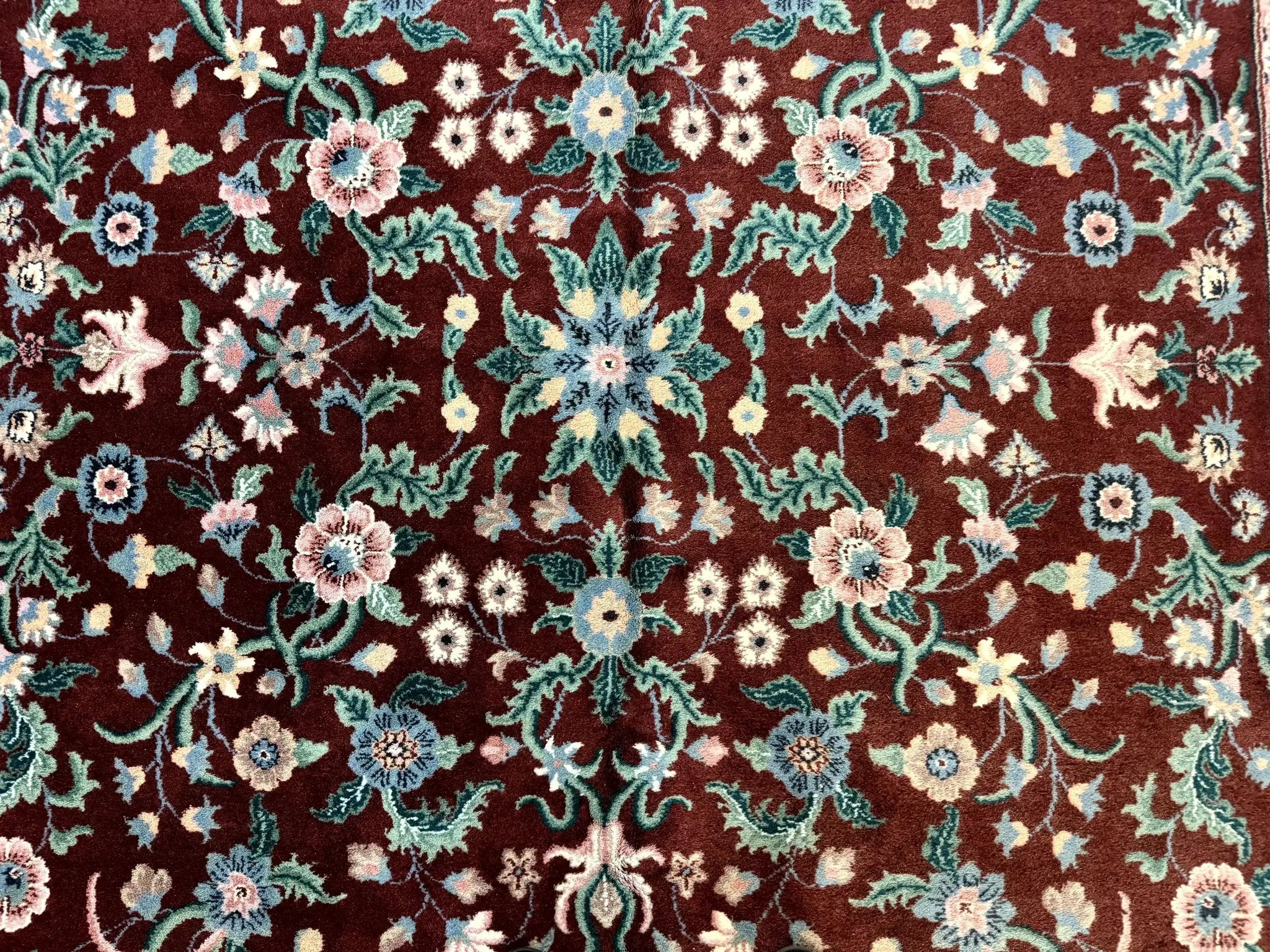 Indo Persian Rug 8x10, Red and Ivory, Floral Allover, Handmade Wool Area Rug by Jewel Rugs
