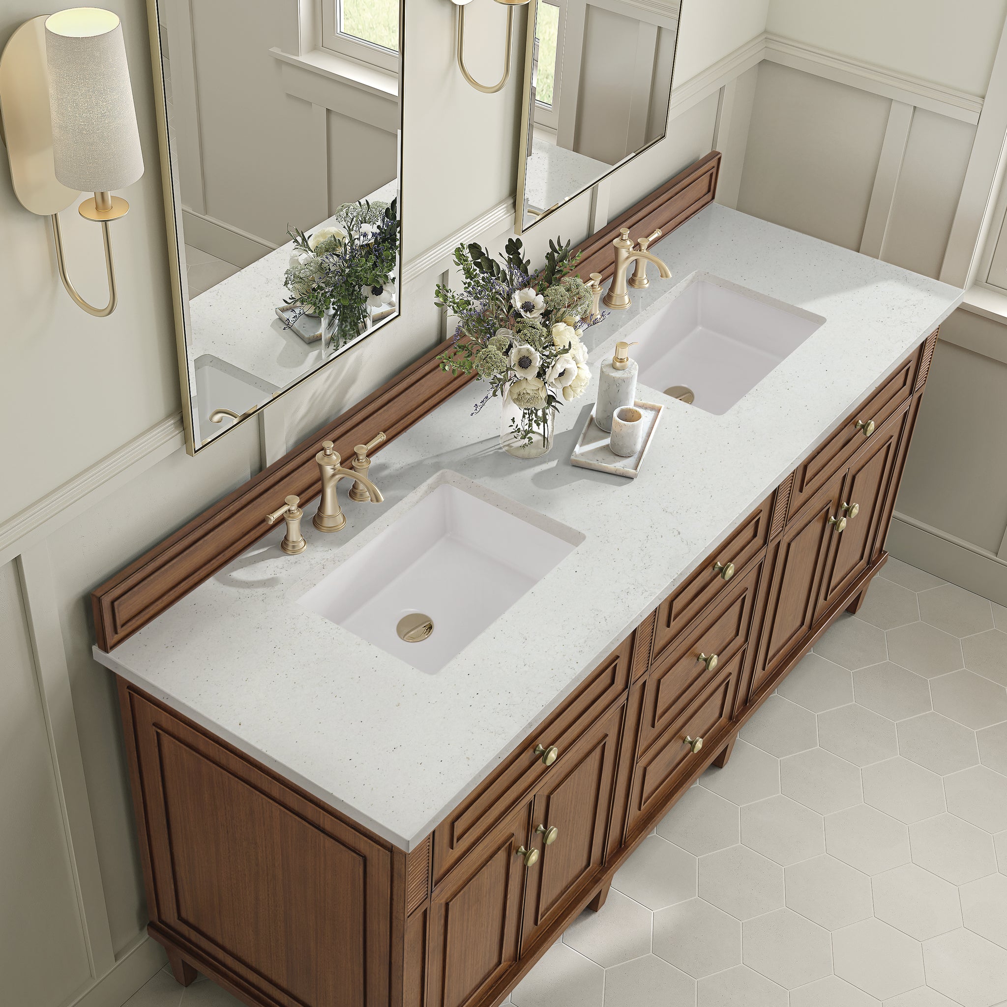 James Martin Lorelai 72" Double Bathroom Vanity, Mid-Century Walnut by James Martin