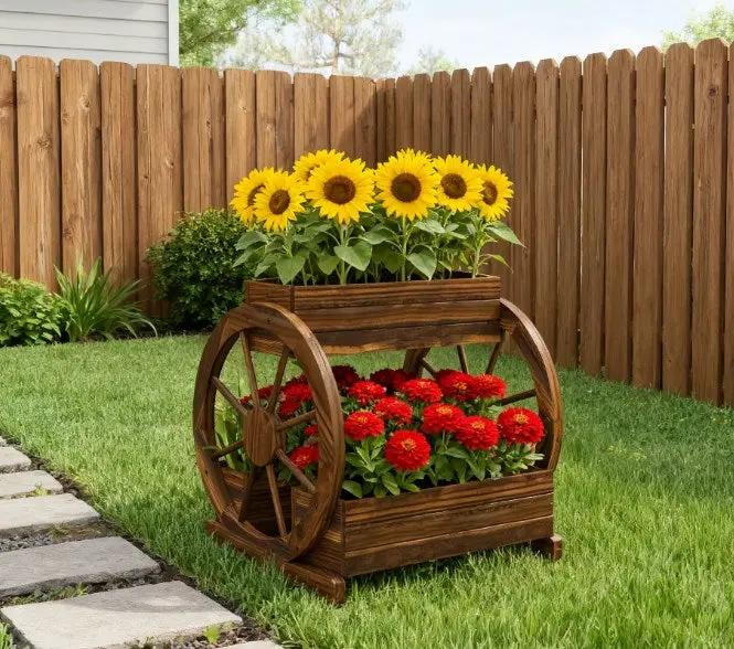 Outdoor Wooden Wagon Planter Box - 3-Tier Raised Garden Bed by HouseOfZazla