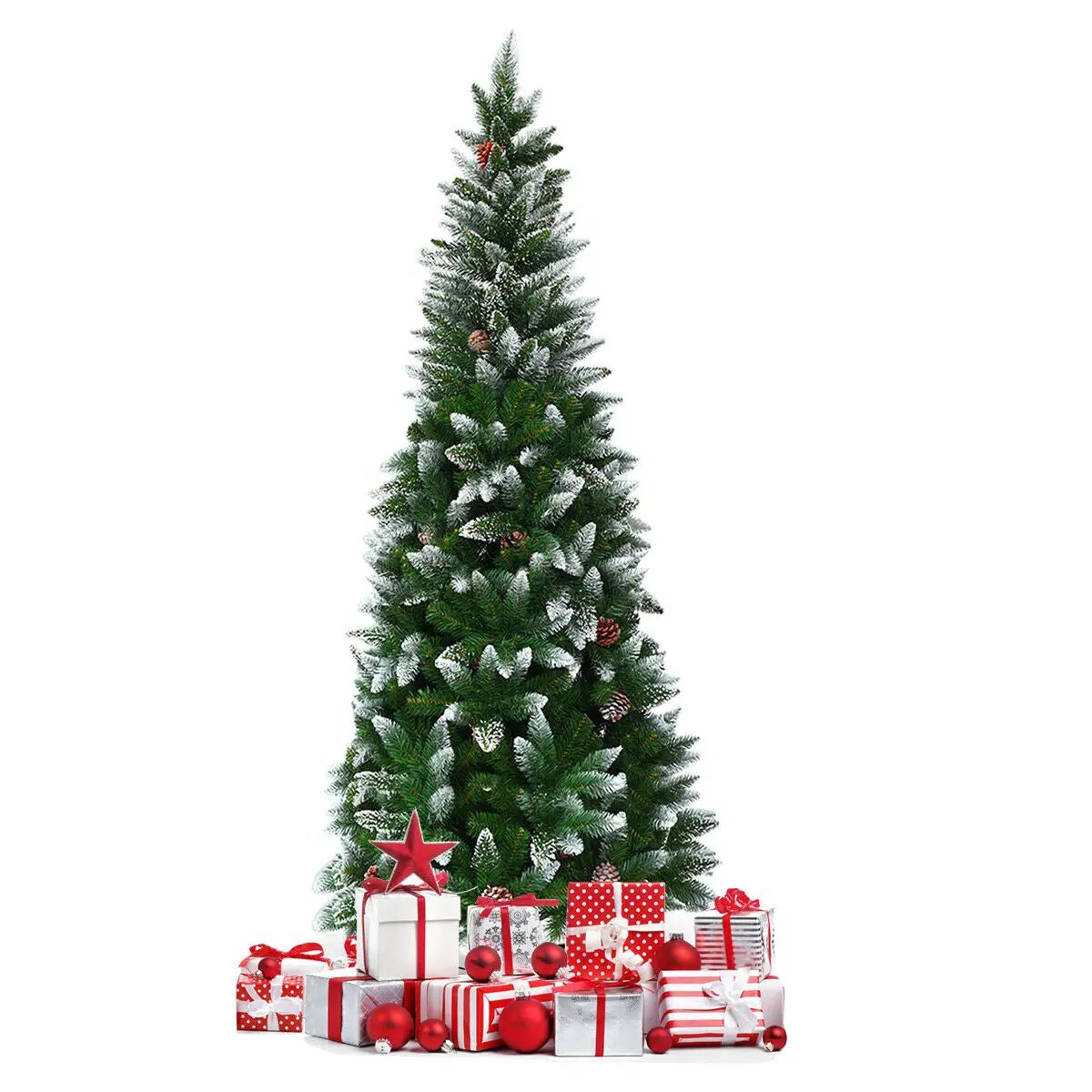 5/6/7.5 Feet Artificial Pencil Christmas Tree with Pine Cones by DirectDeals