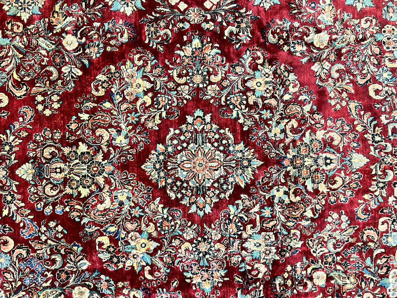 Persian Sarouk Rug 12x17, Wool Hand Knotted Antique Carpet, Dark Red, Traditional Floral Oriental Rug, 12 x 17 Extra Large Handmade Rug by Jewel Rugs