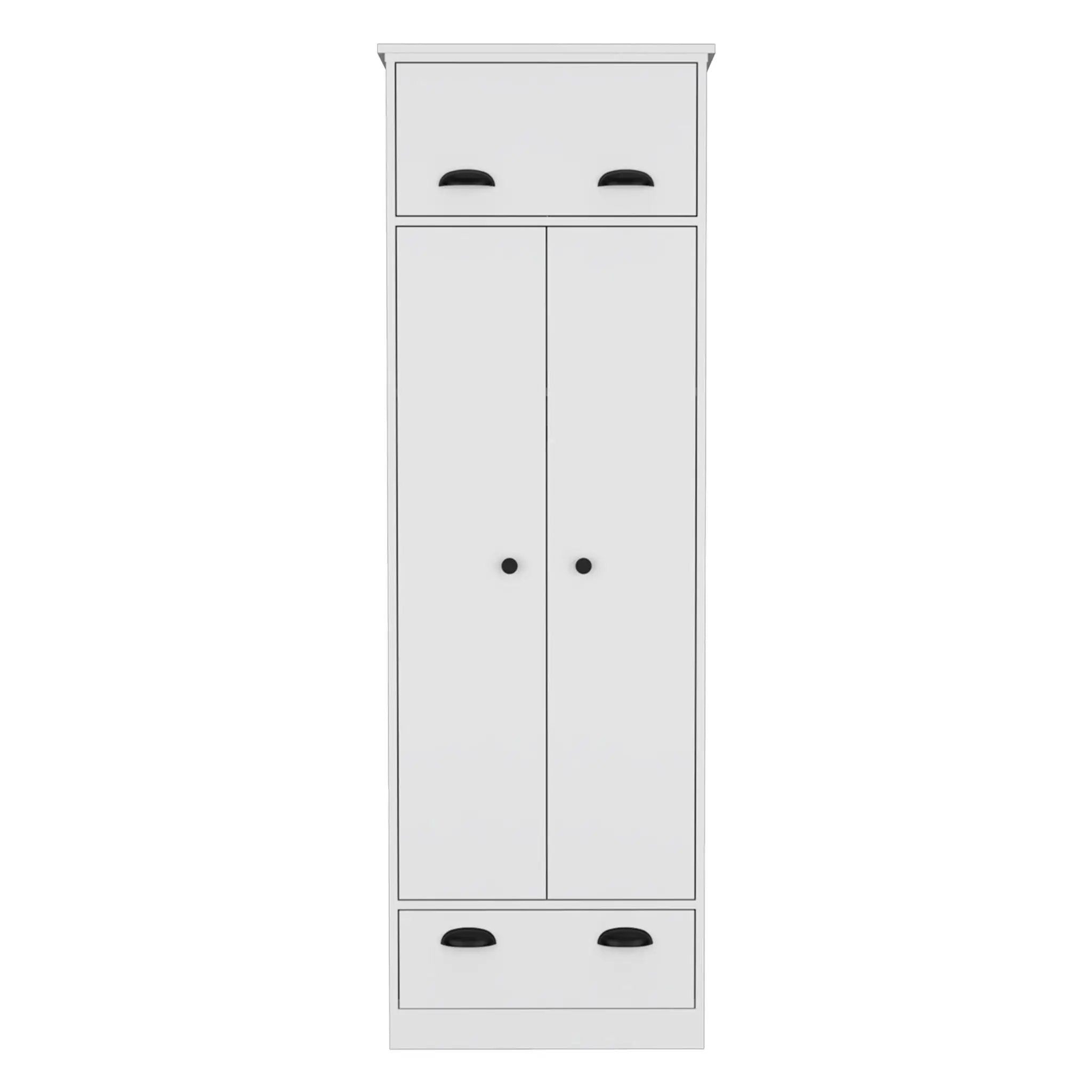 Dresser Closet With Upper Storage Covered With 1 Door, 2 Central Shelves, 1 Tube For Hanging Clothes Covered By 2 Doors, 1 Drawer At The Bottom - White by HouseOfZazla