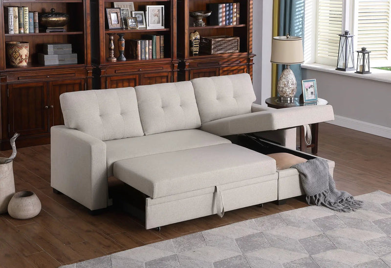 Upholstered Pull Out Sectional Sofa With Chaise by Unique Piece Furniture