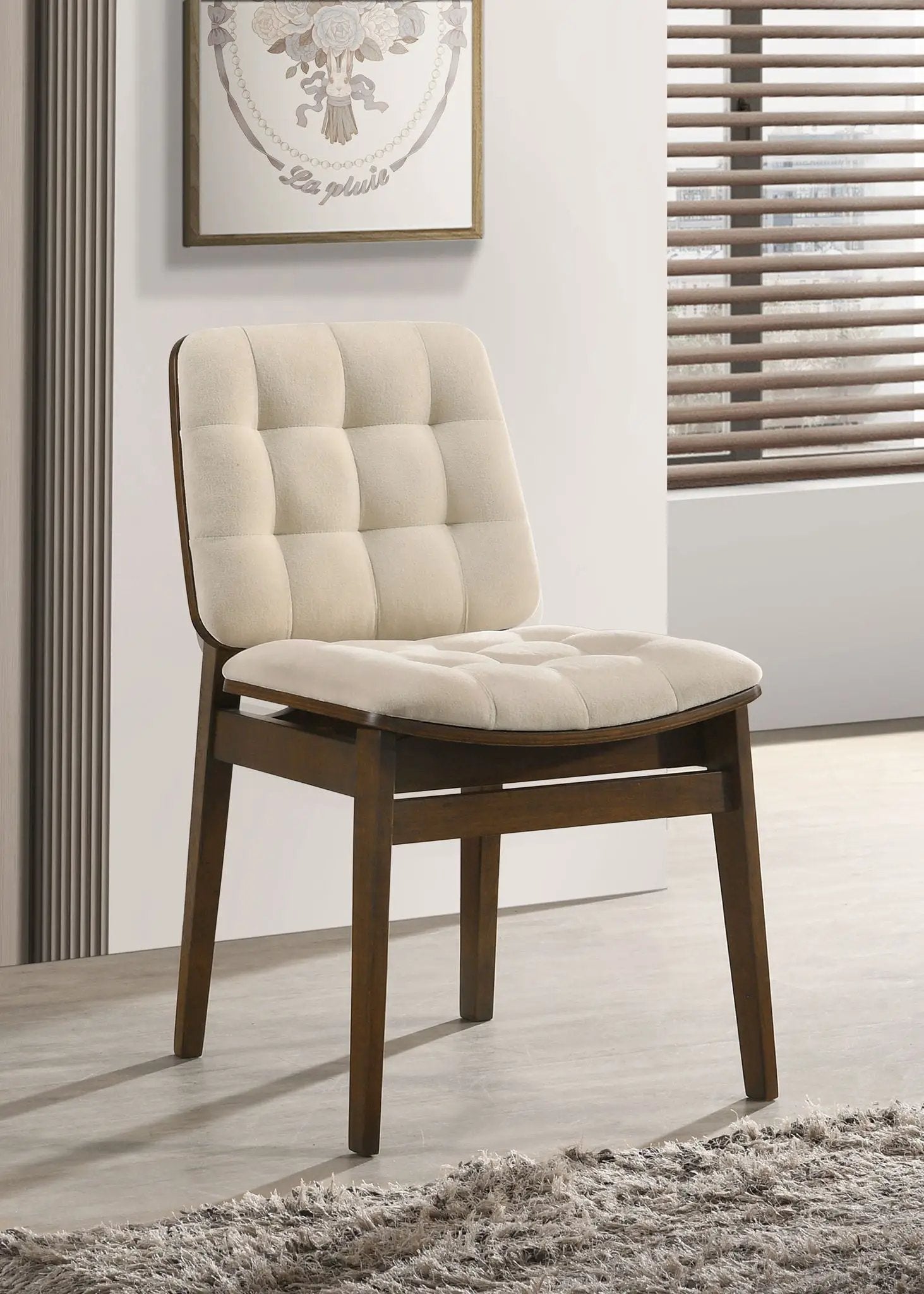 Redbridge Velvet Upholstered Side Chair Cream and Walnut (Set of 2) by Unique Piece Furniture