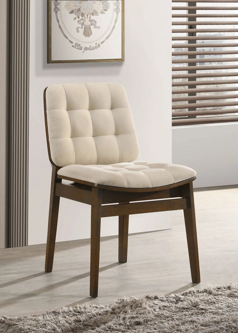 Redbridge Velvet Upholstered Side Chair Cream and Walnut (Set of 2) by Unique Piece Furniture