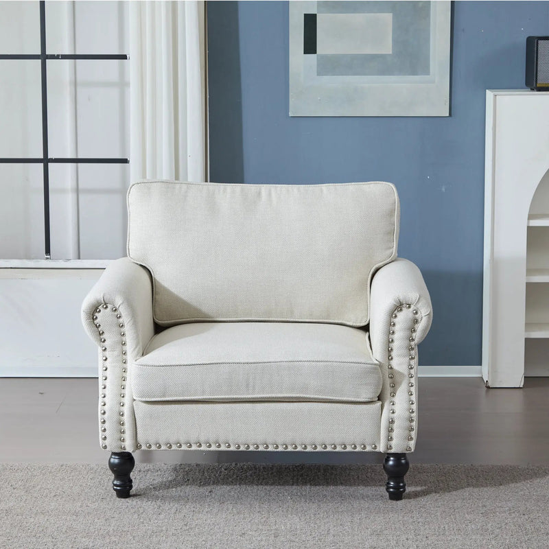 40.16 in Faux Leather Rolled Arm Sofa with Nailhead Trim Beige by HouseOfZazla