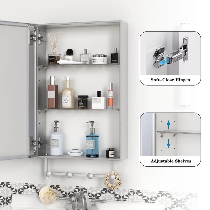 Medicine Cabinet, Wall Mounted Bathroom Mirror With Storage, Adjustable Shelves - Silver by Unique Piece Furniture