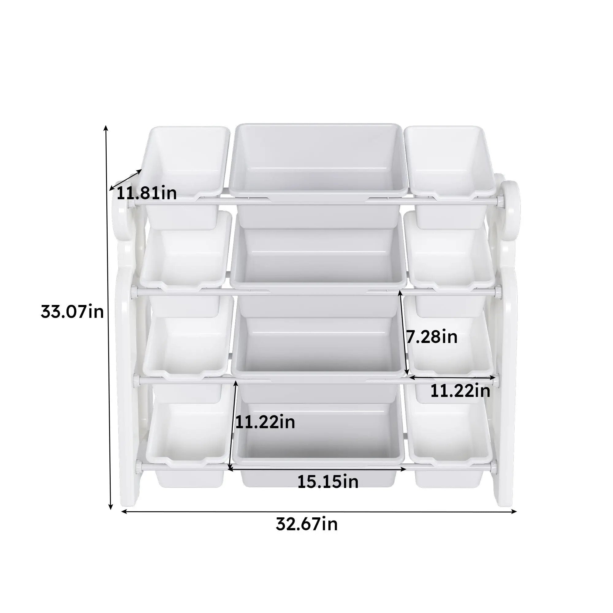 Multi Functional Kids Toy Storage Organizer Cabinet With Hdpe Shelf And 12 Bins - Gray White by Unique Piece Furniture