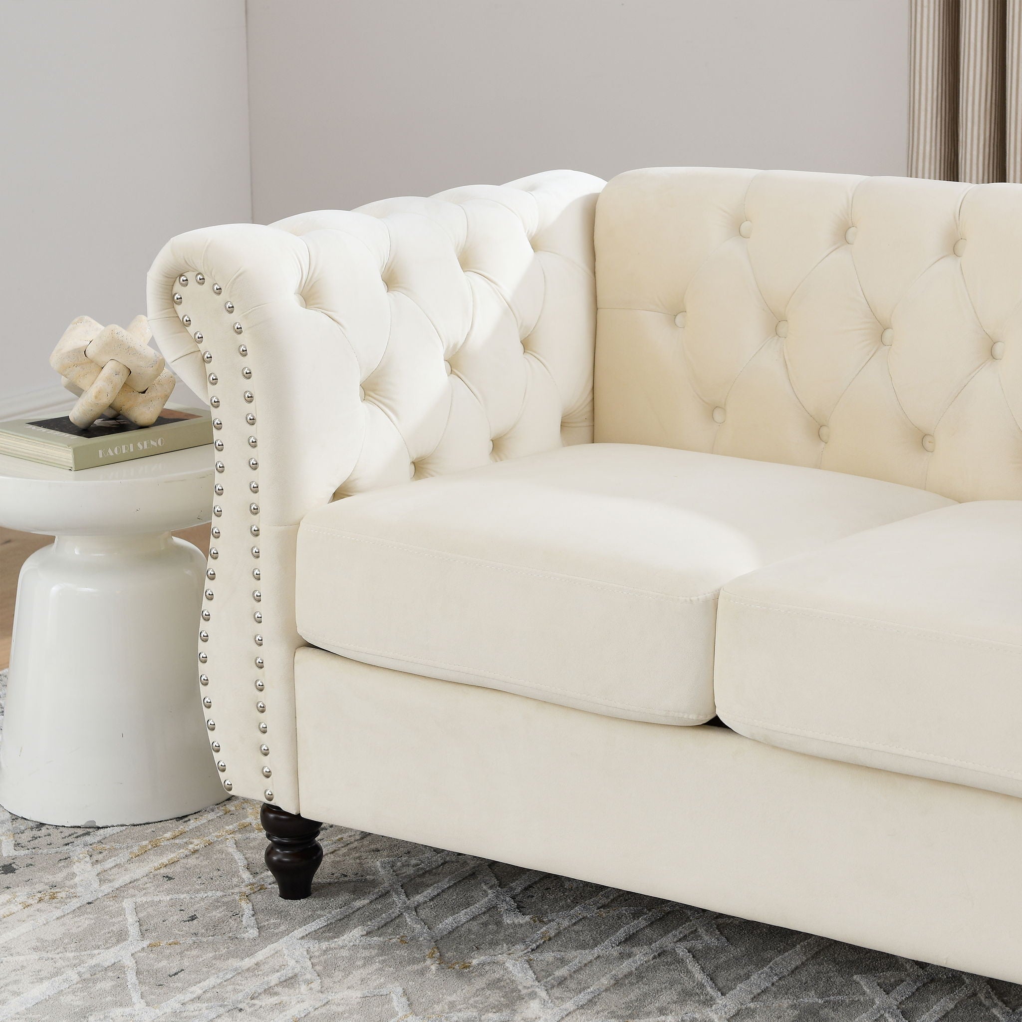 Chesterfield Sofa With Rolled Arms And Nailhead Trim by HouseOfZazla