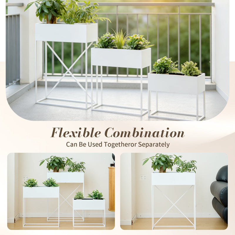 Metal Raised Garden Bed Planter Stand Set with Non-Woven Liner – White, photo 6 of 7