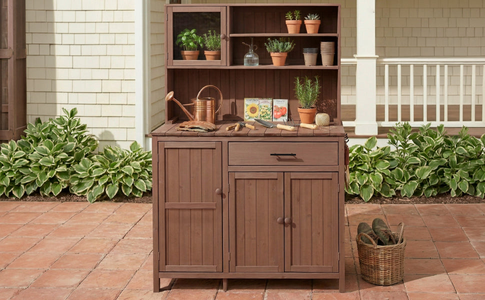 TOPAMX Potting Bench with Hutch, Solid Fir Wood Garden Workstation by HouseOfZazla