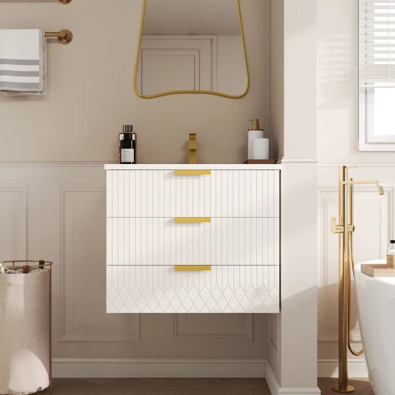 Wall Mounted Floating Cabinet With Double Drawer, Rectangular Sink by HouseOfZazla