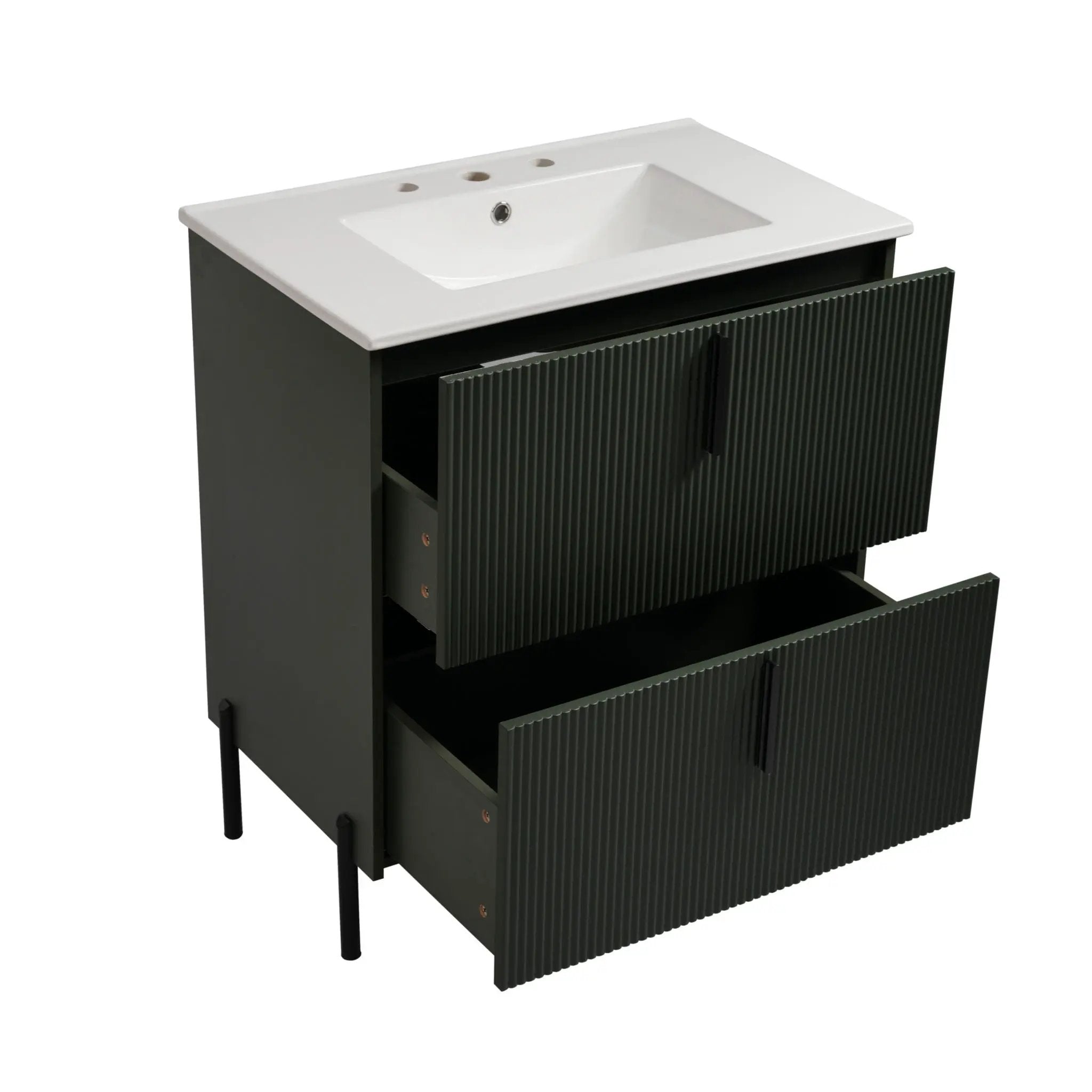 Bathroom Vanity With Ceramic Sink, Fluted Design by HouseOfZazla