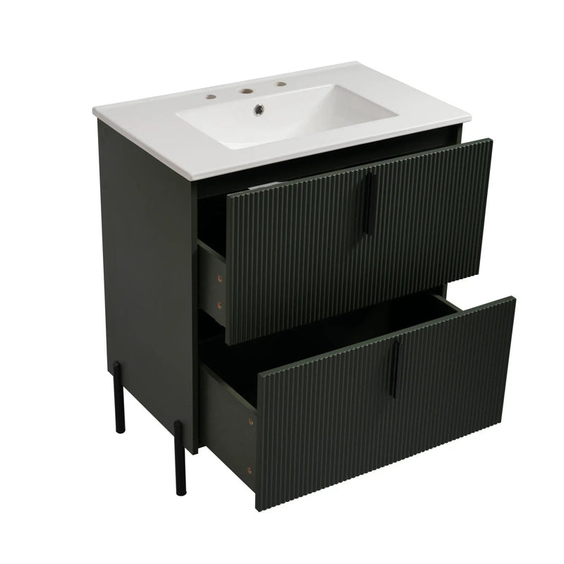 Bathroom Vanity With Ceramic Sink, Fluted Design by HouseOfZazla