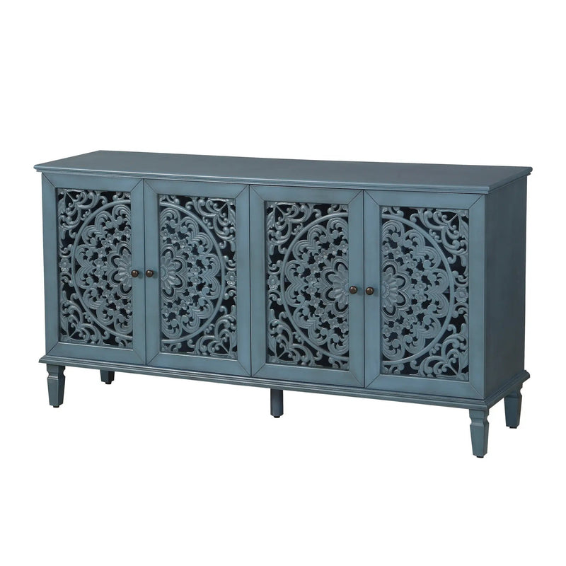60" Antique Buffet Cabinet with Floral Carvings and Adjustable Shelves by HouseOfZazla