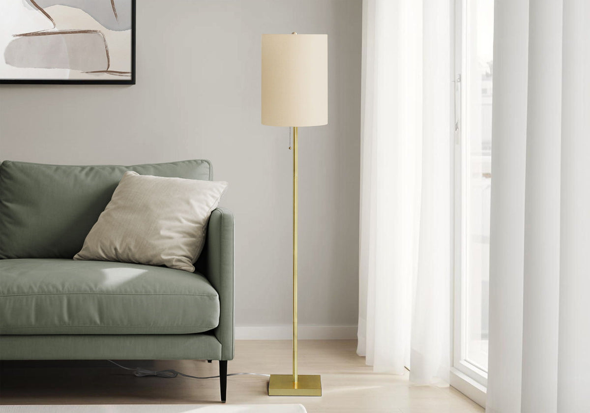 Brass Metal Floor Lamp with Drum Fabric Shade - Black or Gold, photo 2 of 8
