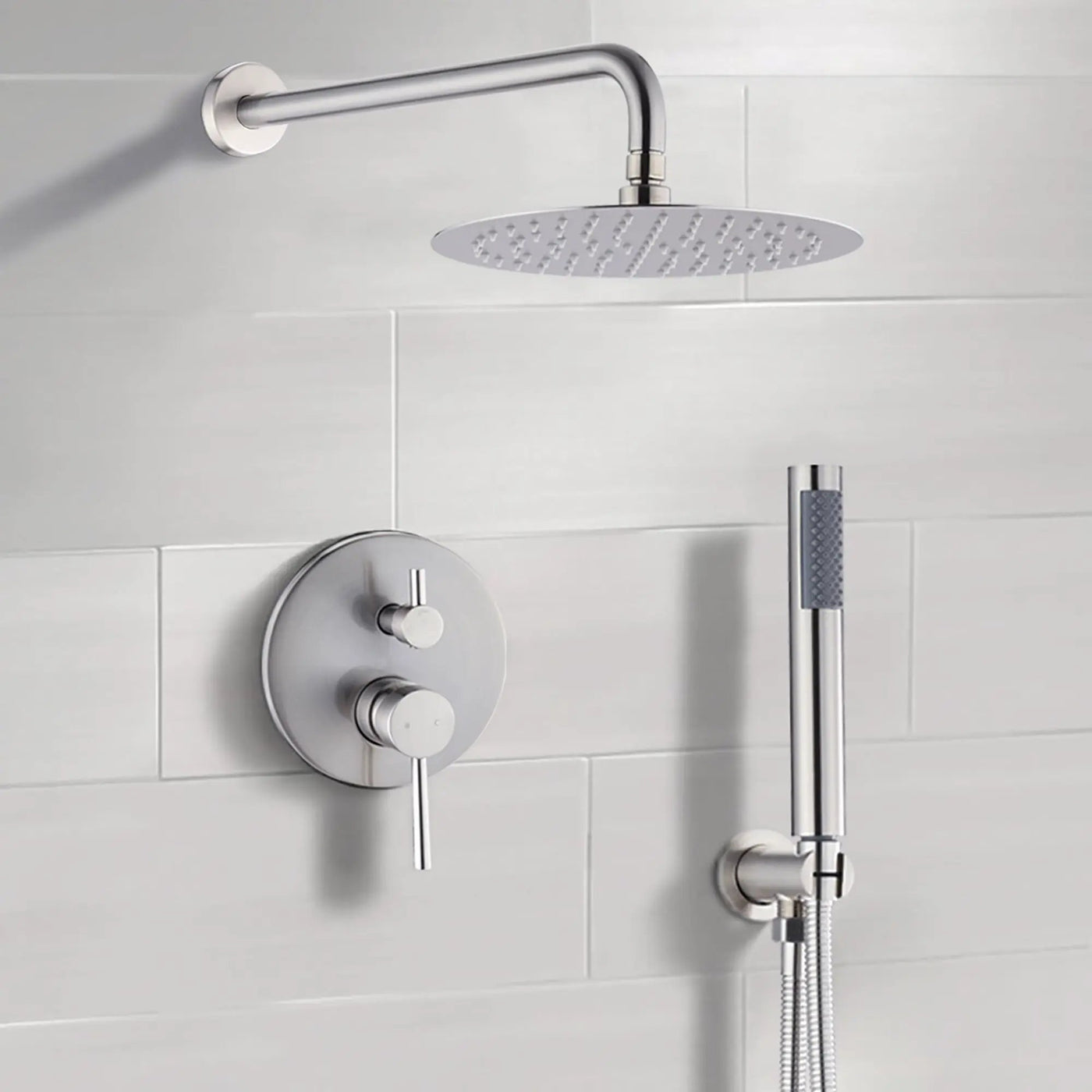 Elegant 10" Round Rain Shower Head And Handheld Set With Adjustable Tilt And Dual Modes by HouseOfZazla