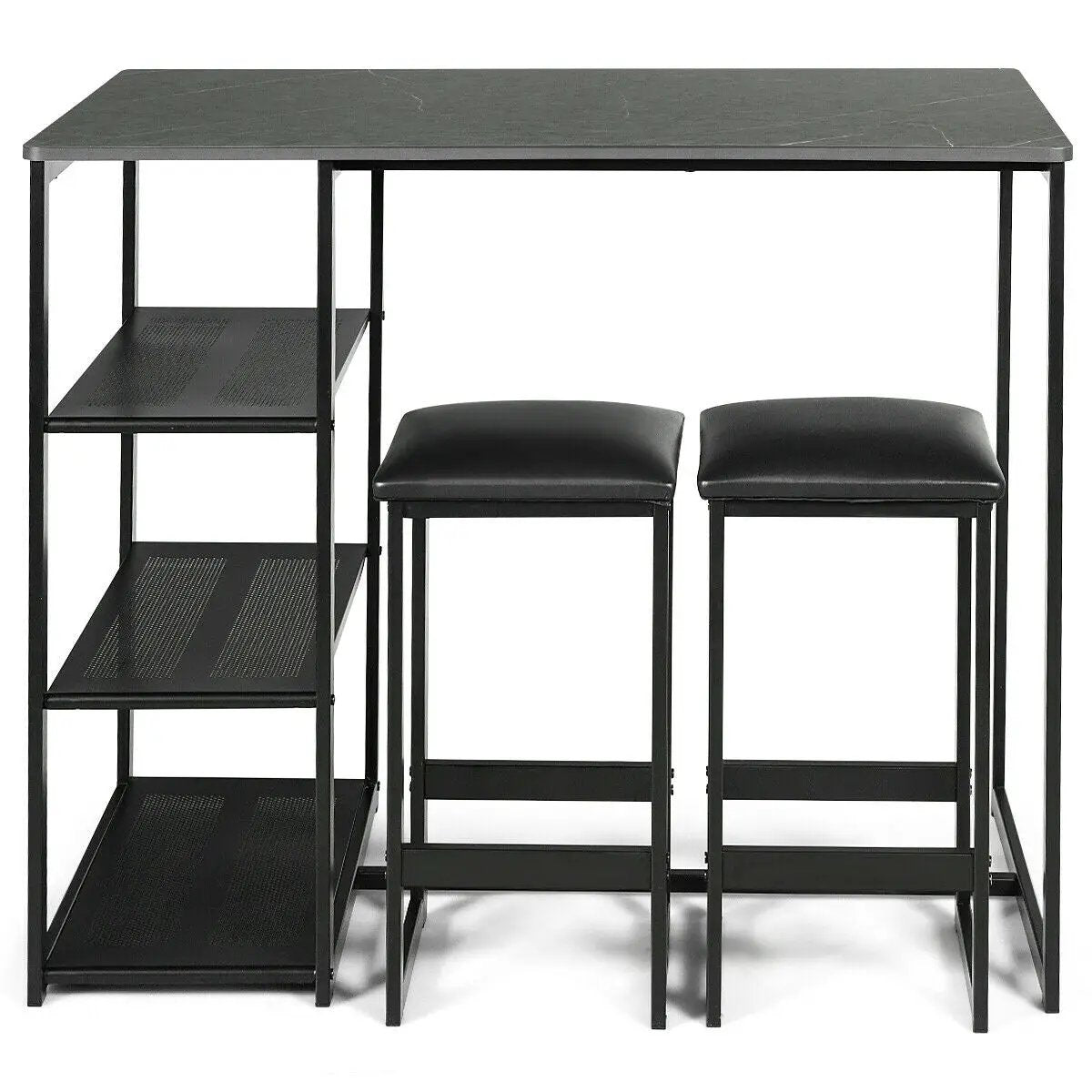 3 pcs Dining Set with Faux Marble Top Table and 2 Stools-Black by DirectDeals