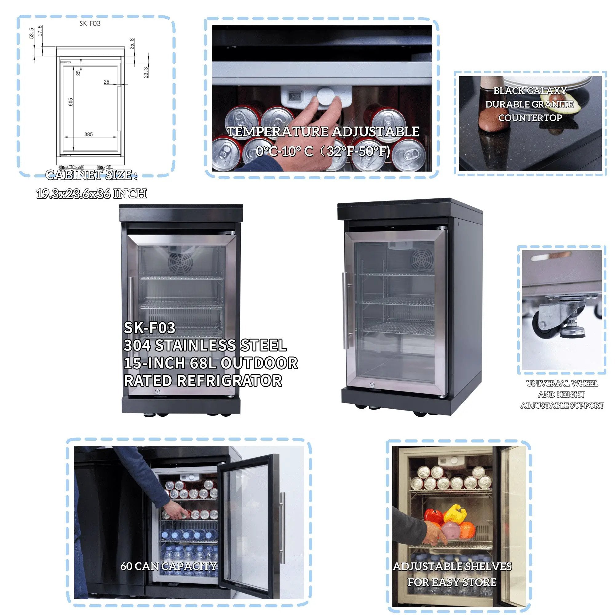 NG 85" 6-Burner 85,000 BTU Black Outdoor Kitchen Island Grill Refrigerator + Rotisserie Kit + Sink by Chery Industrial