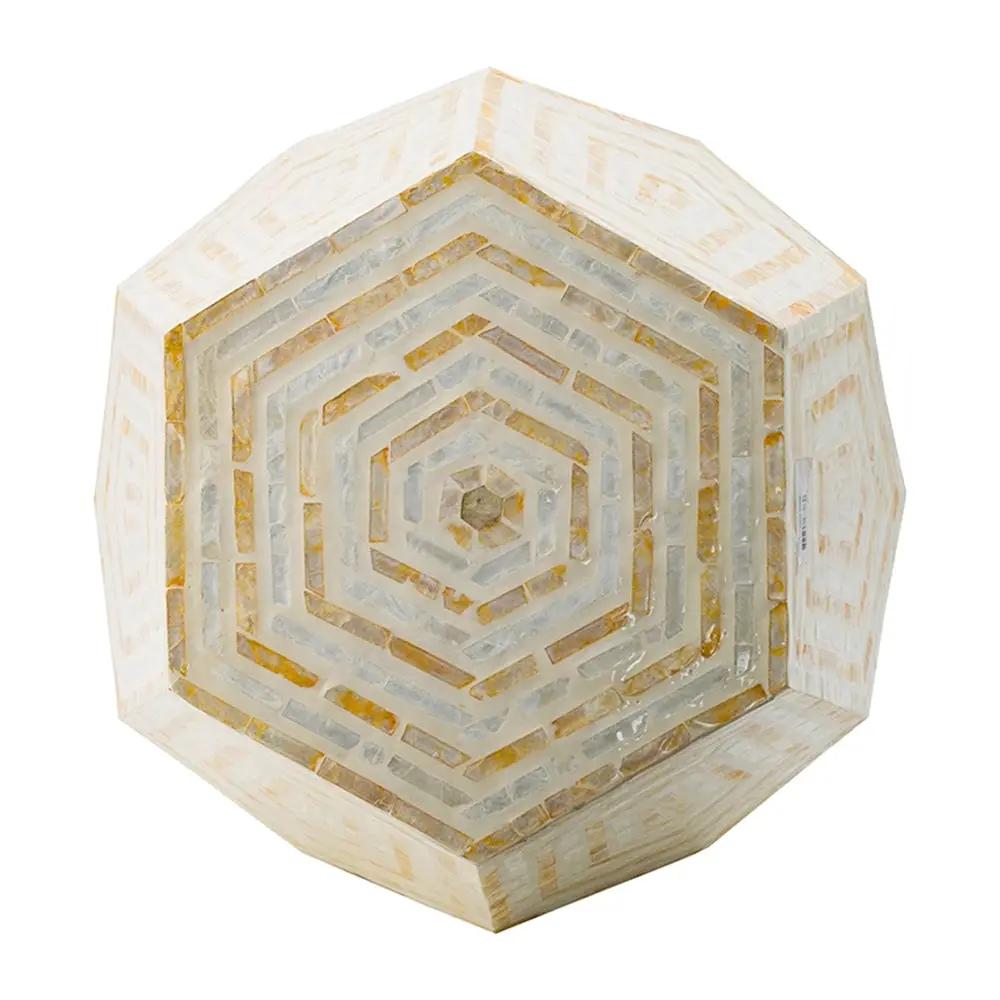 18x18x21 Hexagonal Capes Capiz Stool Cream/Yellow by HouseOfZazla