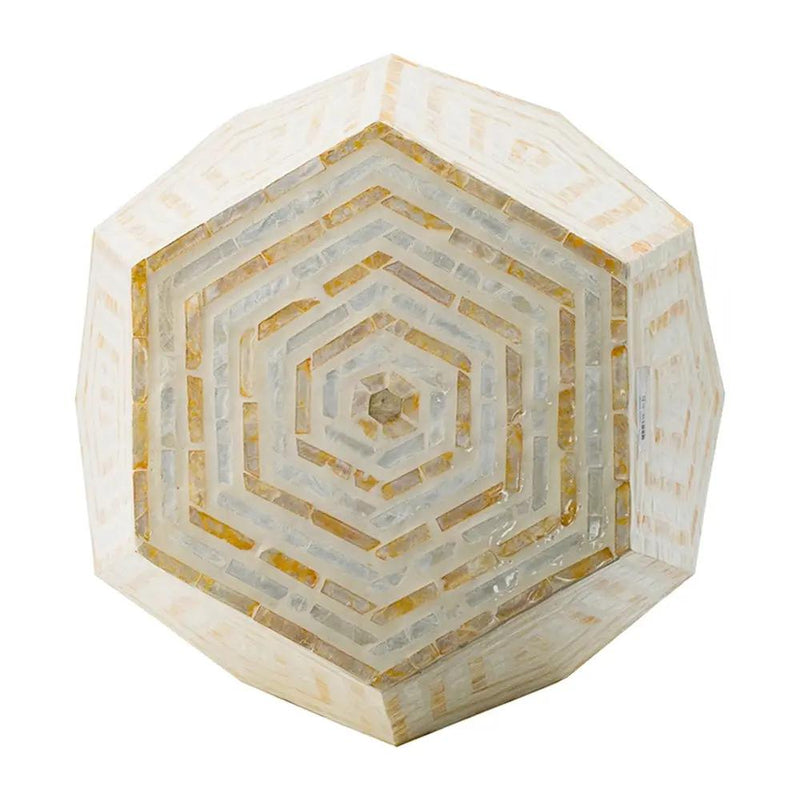 18x18x21 Hexagonal Capes Capiz Stool Cream/Yellow by HouseOfZazla