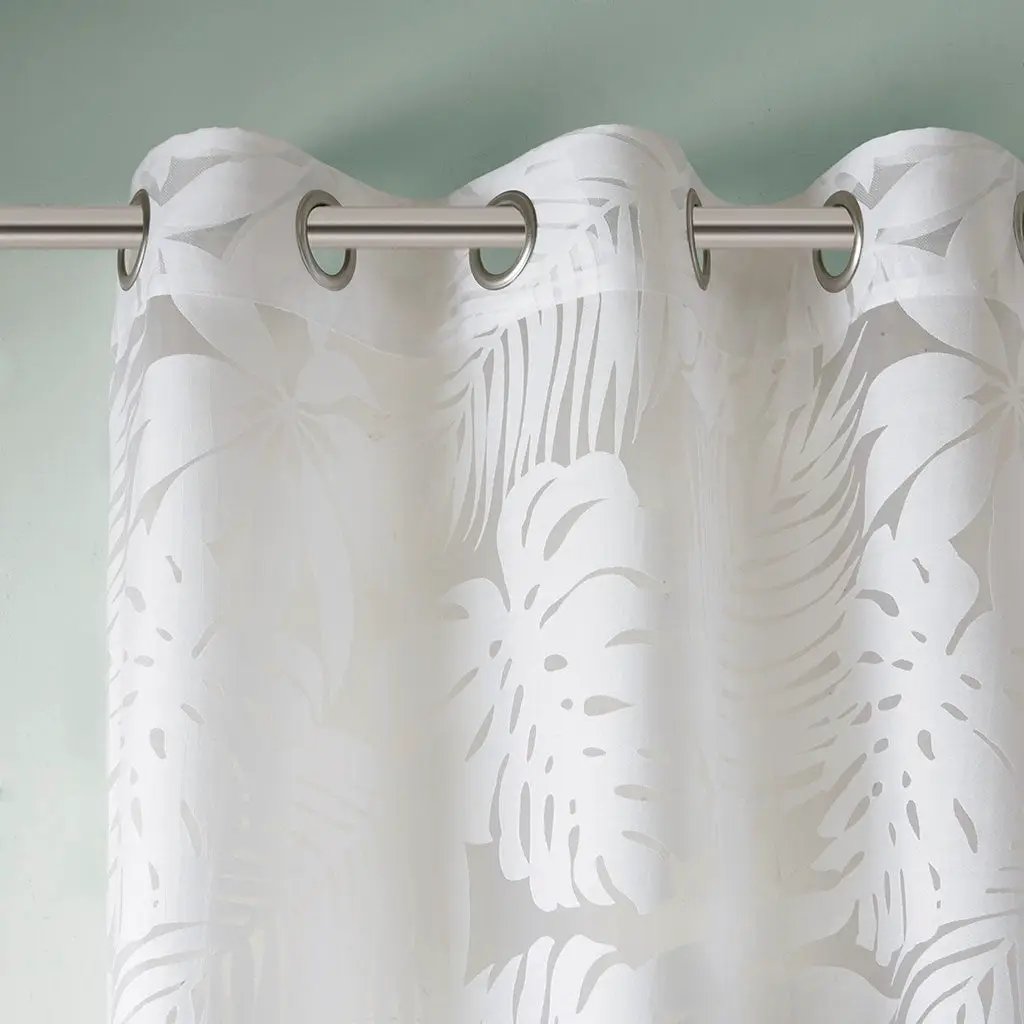 Palm Leaf Burnout Sheer Window Curtain White 50x63 by HouseOfZazla