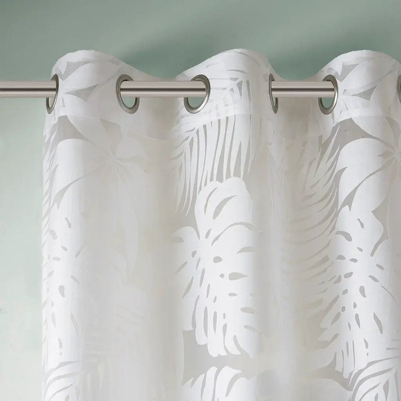Palm Leaf Burnout Sheer Window Curtain White 50x63 by HouseOfZazla
