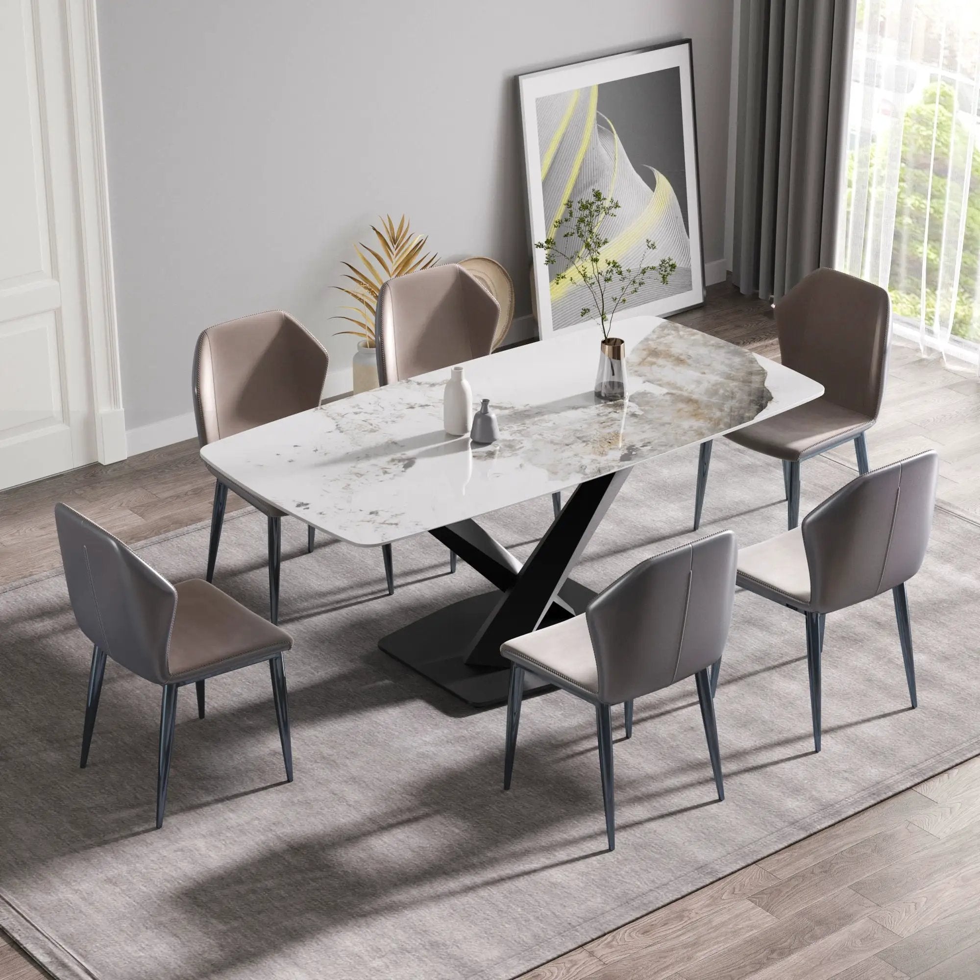 Modern Artificial Stone Pandora White Curved Metal Leg Dining Table, Can Accommodate 6-8 People - Antique White by HouseOfZazla