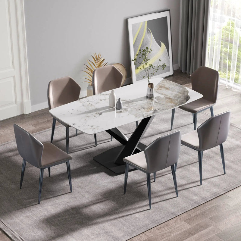Modern Artificial Stone Pandora White Curved Metal Leg Dining Table, Can Accommodate 6-8 People - Antique White by HouseOfZazla