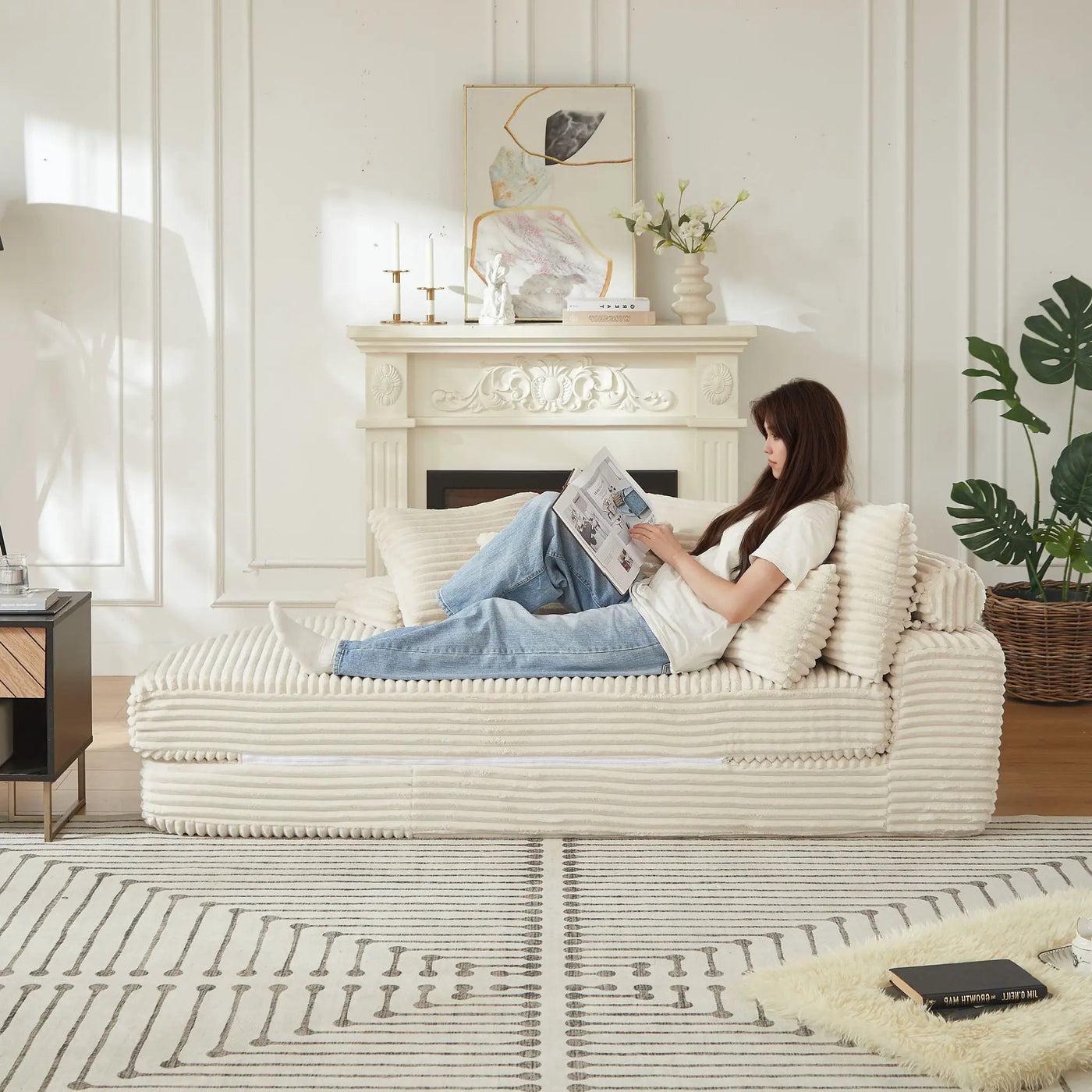 Semi Circular 2 In 1 Sofa Bed With Neck Pillow And Throw Pillows by HouseOfZazla