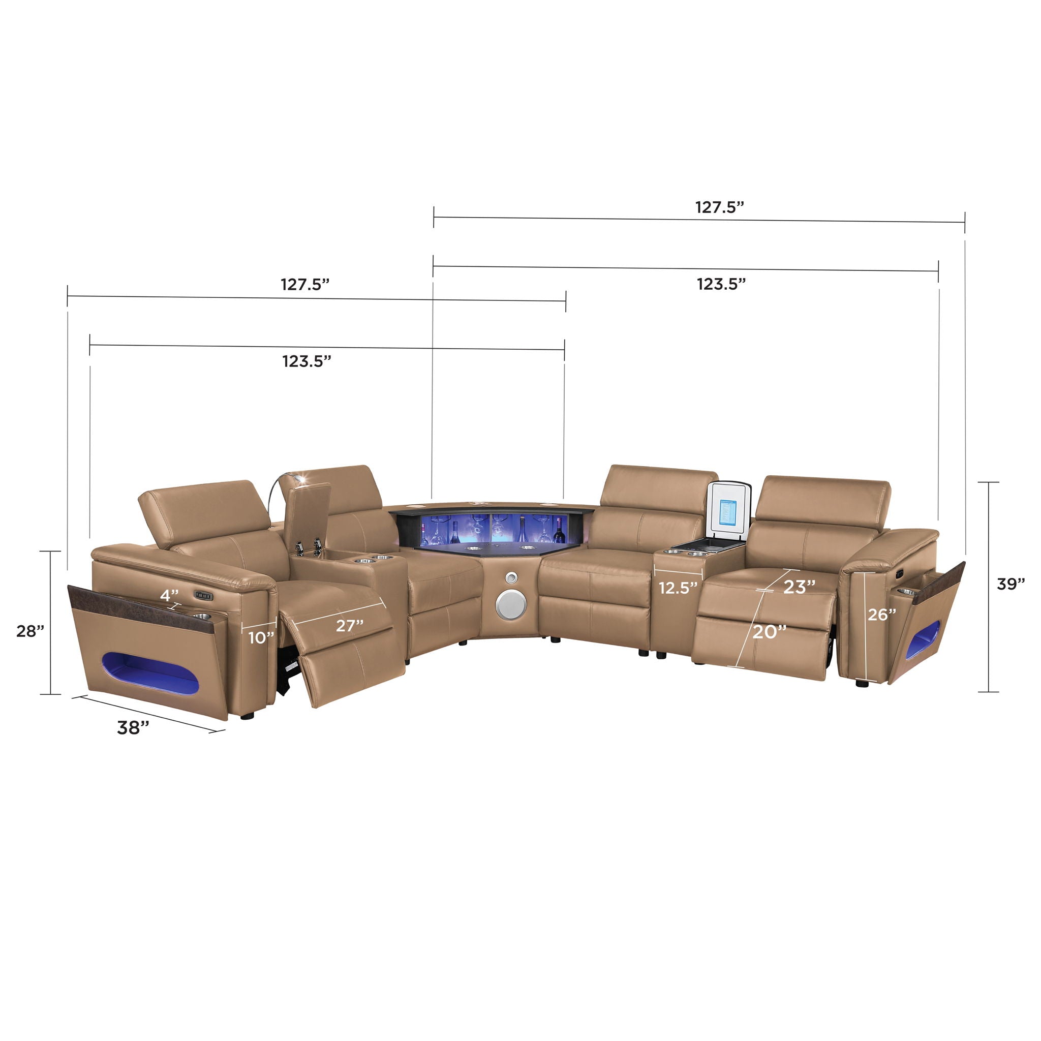Nova - Sectional With Bluetooth Speaker, LED And Lifting Wine Cabinet by HouseOfZazla