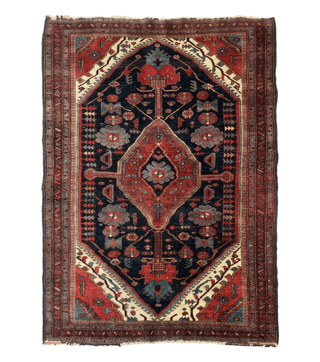 Antique Persian Bidjar Rug 5x6, Navy Blue and Red, Persian Tribal Rug by Jewel Rugs