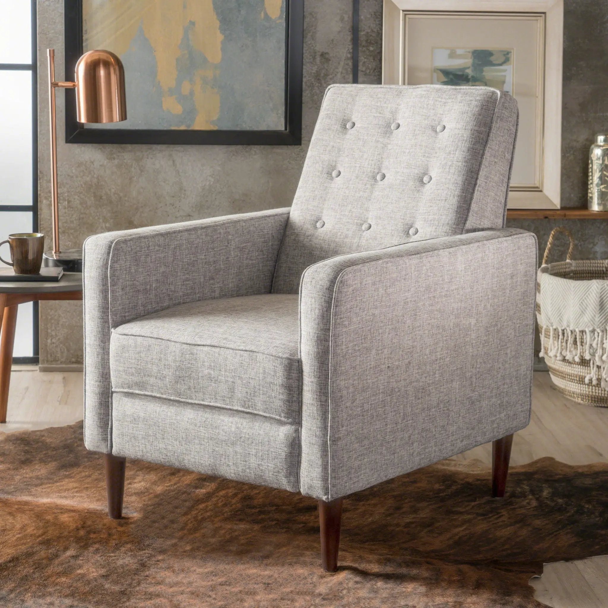 Upholstered Fabric Recliner With Button Tufted (Set of 2) - Light Gray by Unique Piece Furniture