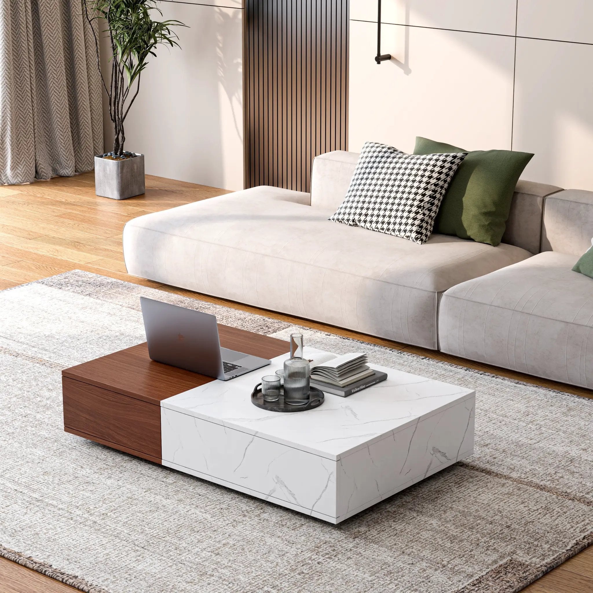 Modern Style Walnut Coffee Table With Two Storage Spaces by BLAKHOM