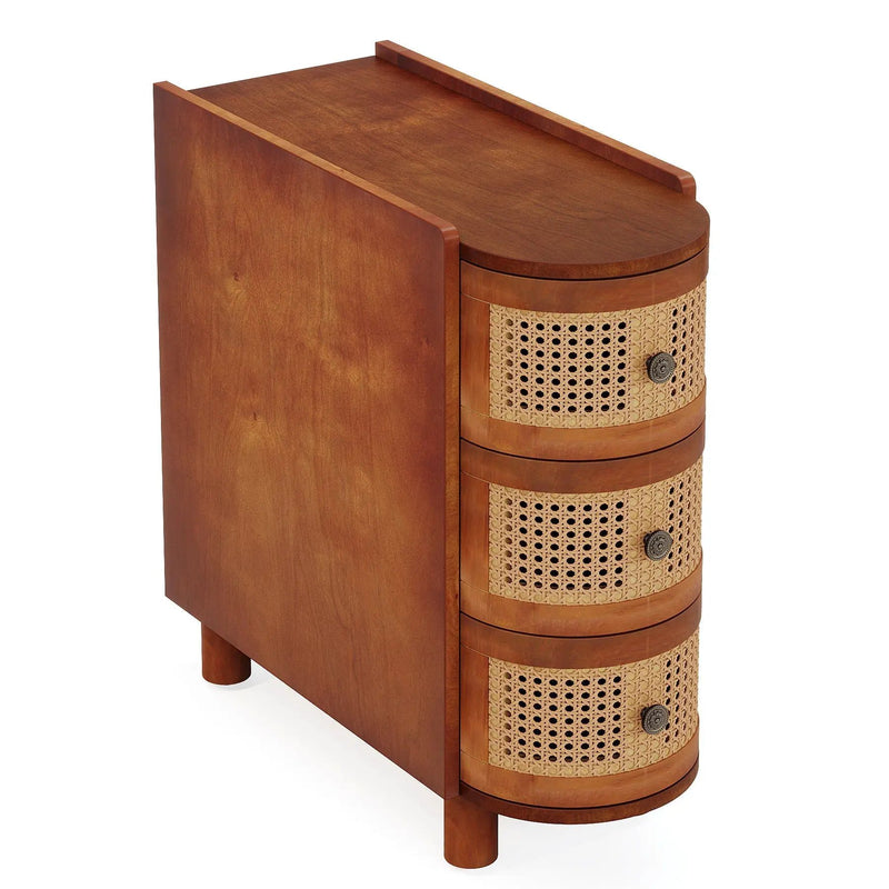 Narrow 3 Drawer End Table, Compact Nightstand For Living Room - Brown Oak by HouseOfZazla