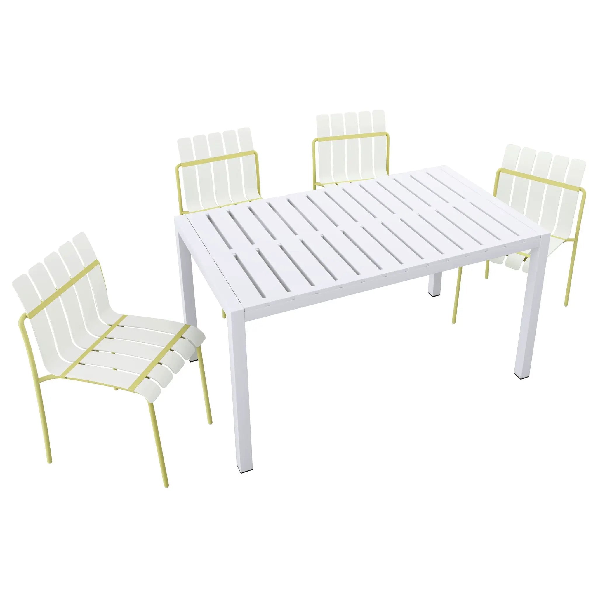 4 Piece Set Of Modern Color Block Designed Single Chairs With Long Table by Unique Piece Furniture