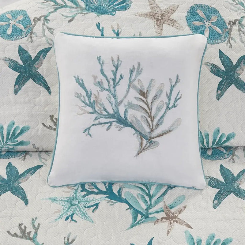 6 Piece Cotton Sateen Quilt Set with Throw Pillows Aqua King/Cal King by HouseOfZazla